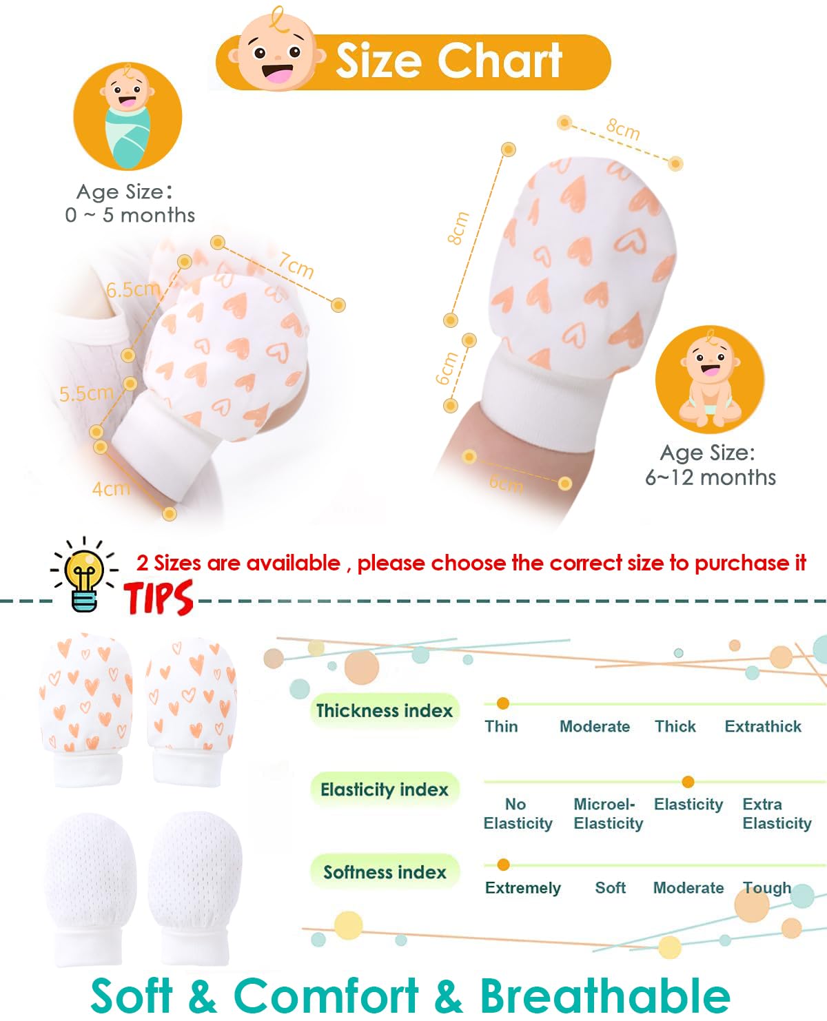 Newborn Baby Girl Mittens Anti Scratch Baby Mittens No Scratch Mittens Baby Gloves for 0-6 Months Baby Girls (6 Pairs) - Image 4